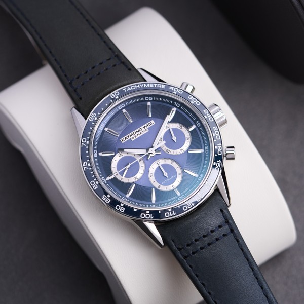 Raymond Weil Freelancer Automatic Chronograph Blue Leather Watch 7741-SC3-50021 - 43.5mm