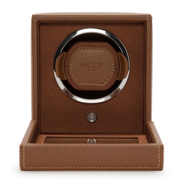 Wolf Cub Single Watch Winder With Cover Cognac