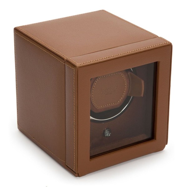 Wolf Cub Single Watch Winder With Cover Cognac