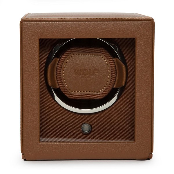 Wolf Cub Single Watch Winder With Cover Cognac