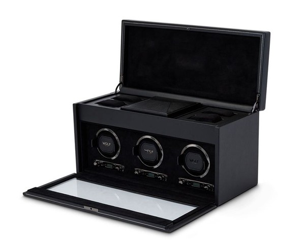 Wolf British Racing Triple Watch Winder With Storage Black 792302
