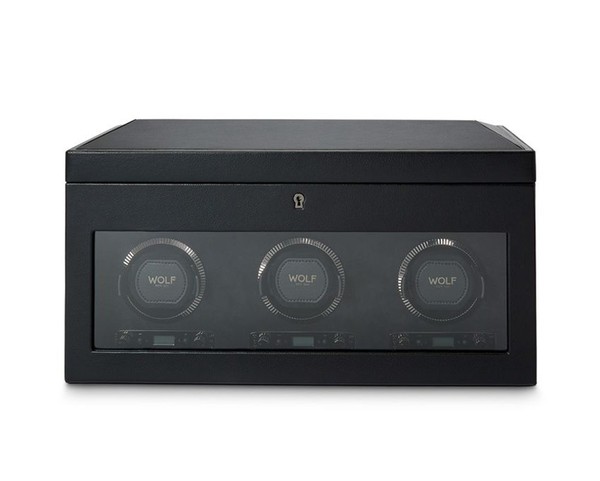 Wolf British Racing Triple Watch Winder With Storage Black 792302