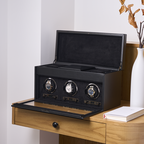 Wolf British Racing Triple Watch Winder With Storage Black 792302
