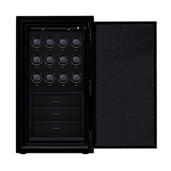 Wolf Atlas 12 Piece Winder Safe Onyx/Gunmetal 491202