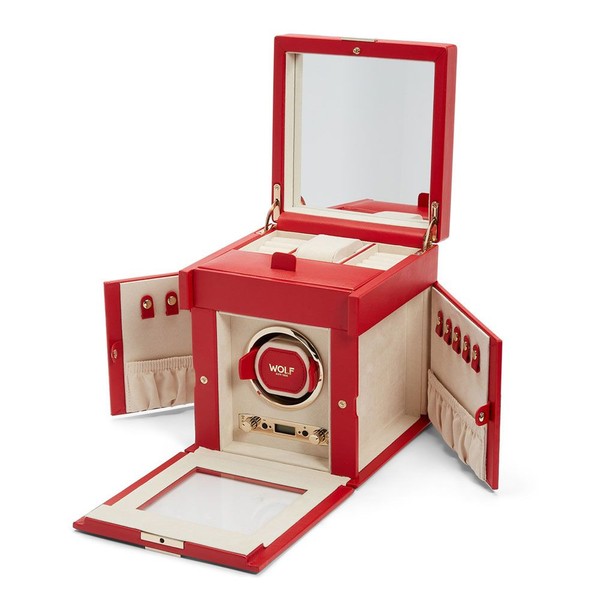 Wolf Palermo Single Watch Winder with Jewelry Storage Red 213772