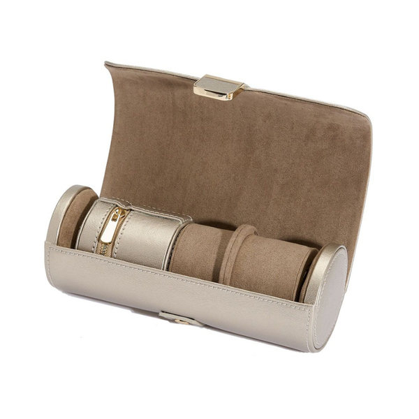 Wolf Palermo Double Watch Roll with Jewelry Pouch Pewter 213978