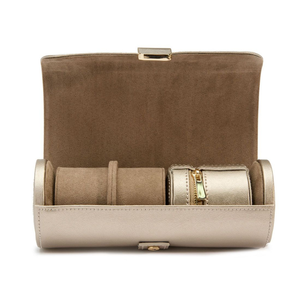 Wolf Palermo Double Watch Roll with Jewelry Pouch Pewter 213978