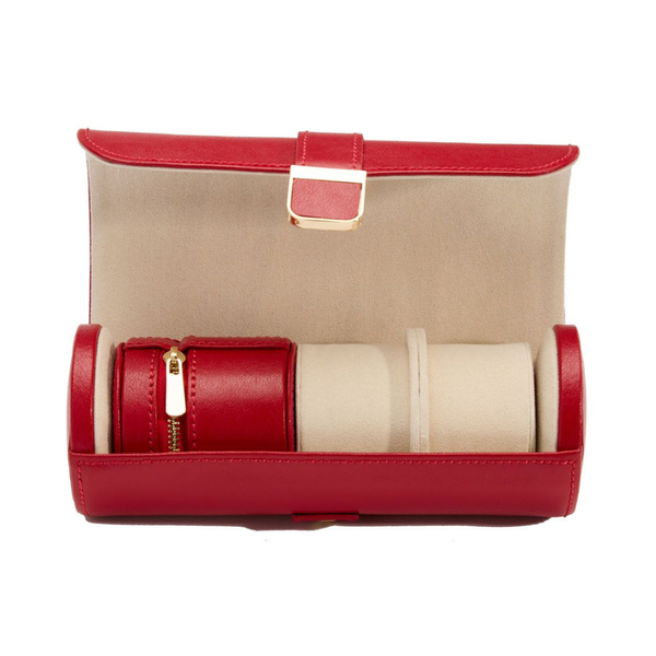 Wolf Palermo Double Watch Roll with Jewelry Pouch Red 213972