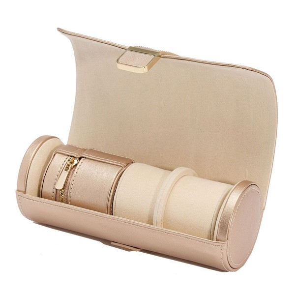 Wolf Palermo Double Watch Roll with Jewelry Pouch Rose Gold 213916