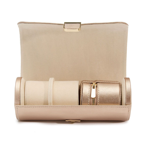 Wolf Palermo Double Watch Roll with Jewelry Pouch Rose Gold 213916