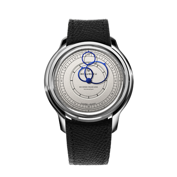Beaubleu Seconde Française 19.24 White Ivory Grained Black Leather Strap - 39mm