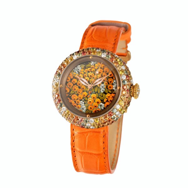 Zannetti Discobolo Lady precious stones champlevé enamel orange DSCLDJW.002 - 39mm