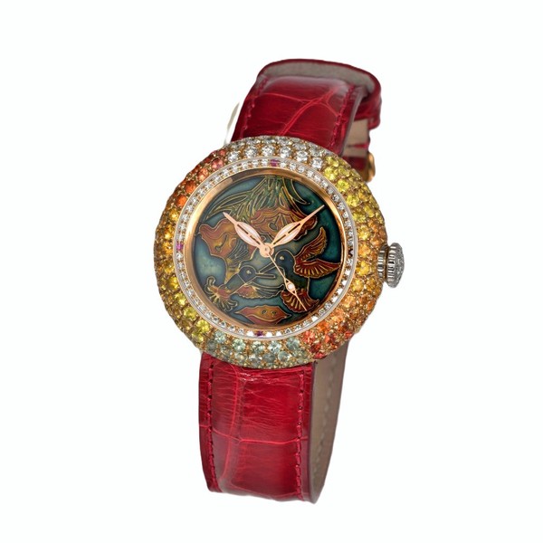 Zannetti Discobolo Lady precious stones champlevé enamel red DSCLDJW.003 - 39mm