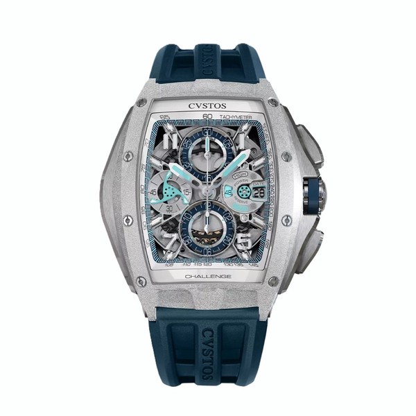 CVSTOS Challenge III Chrono Frosted Steel White-Blue Dial B00107.4103002 - 53.7 x 41 mm
