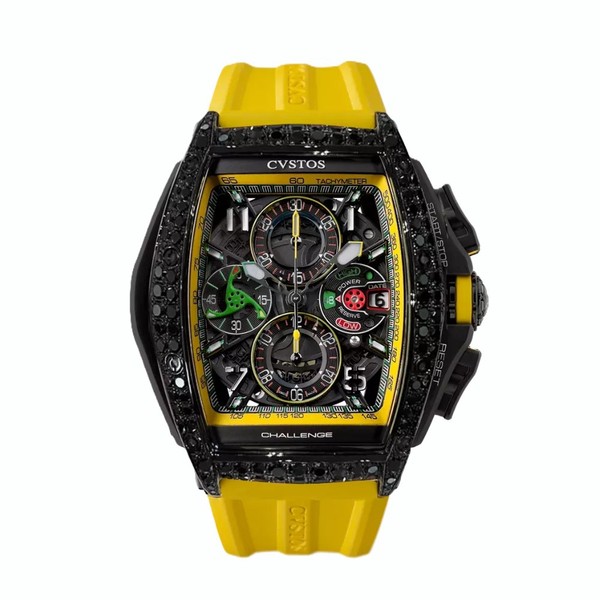 CVSTOS Chrono Black Steel 2 Row Black Diamonds Yellow B00107.4102002 - 53.7 x 41 mm
