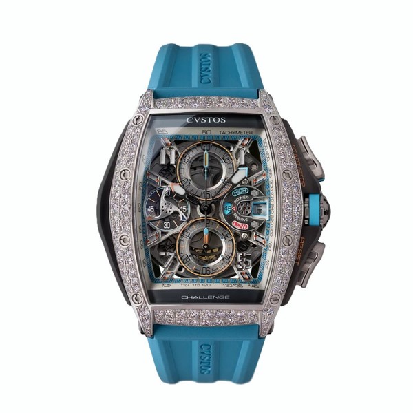 CVSTOS Chrono Steel 2 Row Diamonds Blue B00107.4102003 - 53.7 x 41 mm