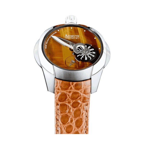 Azimuth Spaceship Tiger Eye Stone Dial Stainless Steel - 45mm