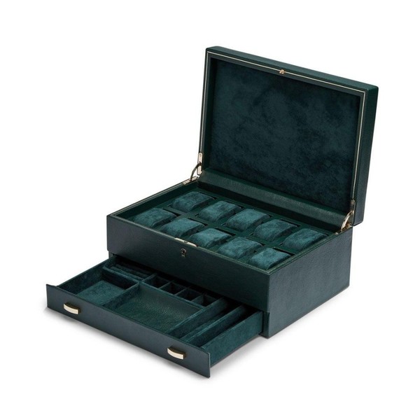 Wolf British Racing 10 Piece Watch Box with Storage Green 792841