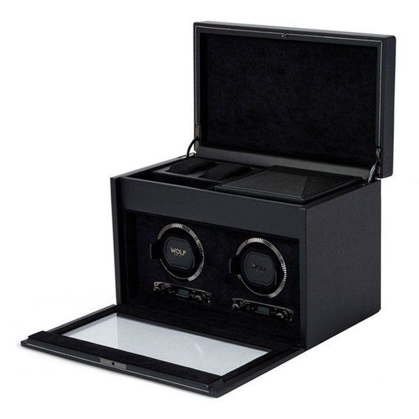 Wolf British Racing Double Watch Winder with Storage Black 792202