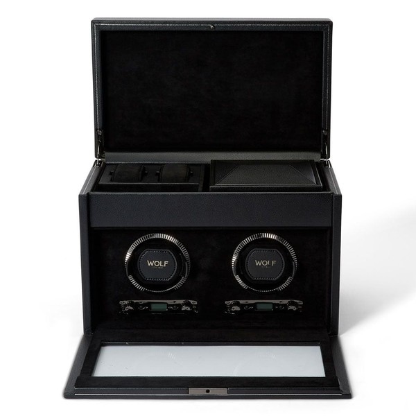 Wolf British Racing Double Watch Winder with Storage Black 792202