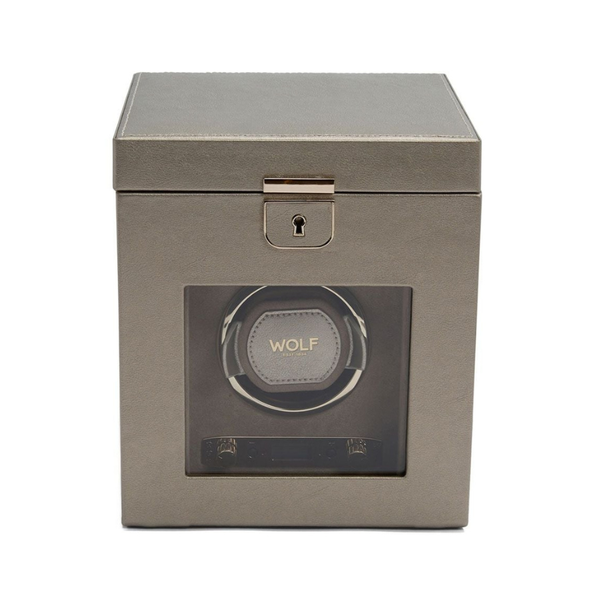 Wolf Palermo Single Watch Winder With Jewelry Storage Pewter 213778