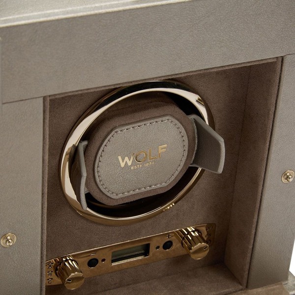 Wolf Palermo Single Watch Winder With Jewelry Storage Pewter 213778