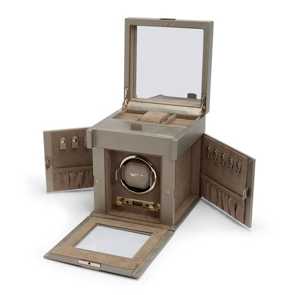 Wolf Palermo Single Watch Winder With Jewelry Storage Pewter 213778