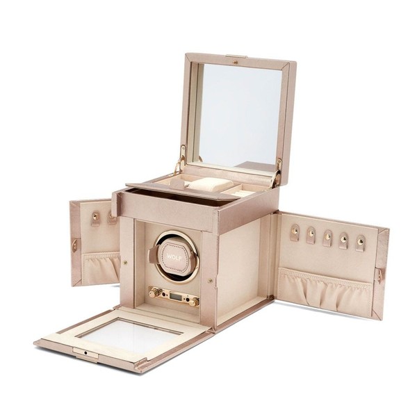 Wolf Palermo Single Watch Winder With Jewelry Storage Rose Gold 213716