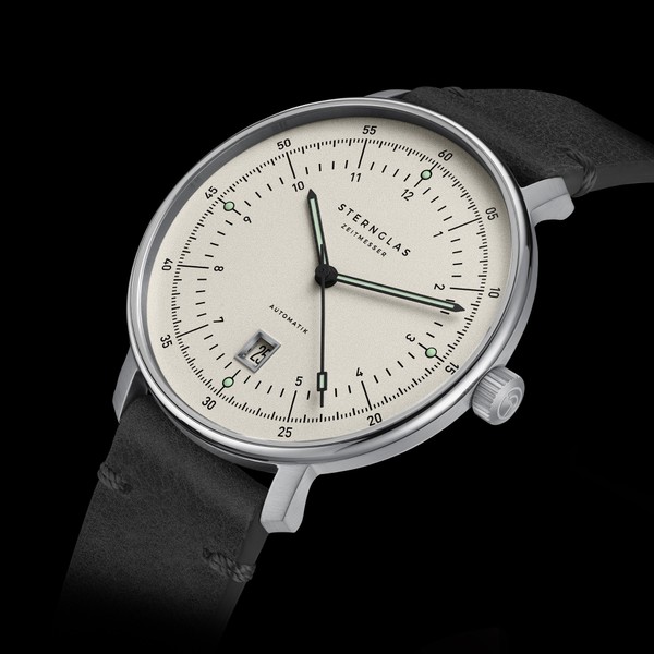 Sternglas Hamburg Pro Automatik Alabaster Leather Vintage nero S02-HP26-VI15 - 42mm