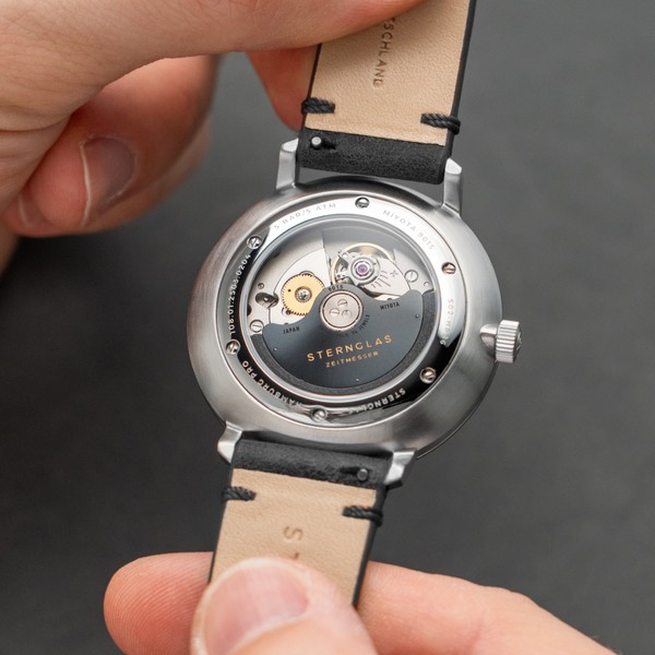 Sternglas Hamburg Pro Automatik Alabaster Leather Vintage nero S02-HP26-VI15 - 42mm