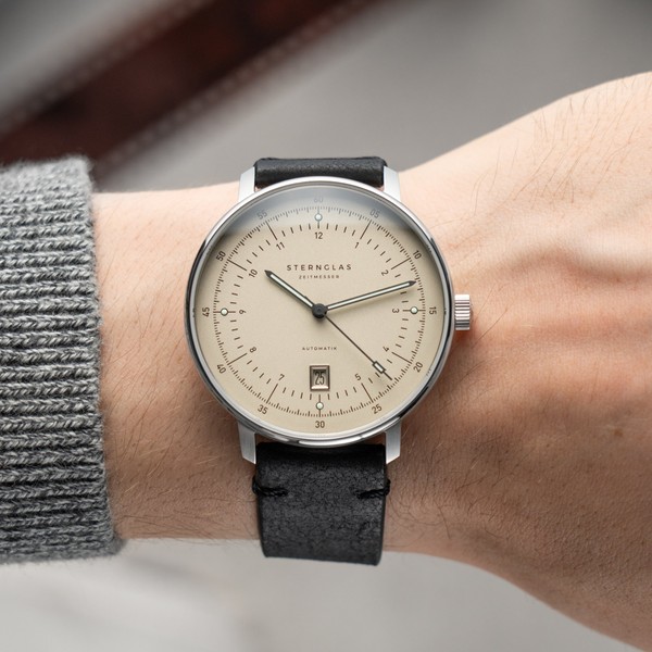 Sternglas Hamburg Pro Automatik Alabaster Leather Vintage nero S02-HP26-VI15 - 42mm