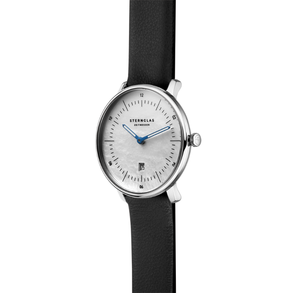 Sternglas Naos XS Edition Mother Of Pearl White Black Leather S01-NDP01-KL05 - 33mm