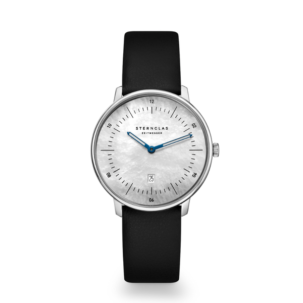 Sternglas Naos XS Edition Mother Of Pearl White Black Leather S01-NDP01-KL05 - 33mm