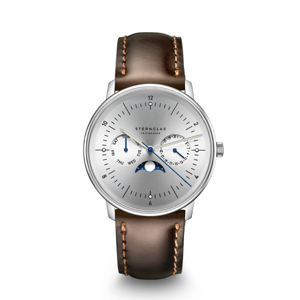 Sternglas Naos Moonphase Moon Silver S01-NM52-BR03 - 38mm