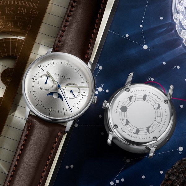 Sternglas Naos Moonphase Moon Silver S01-NM52-BR03 - 38mm